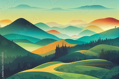 Colorful mountain illustration with gradation.