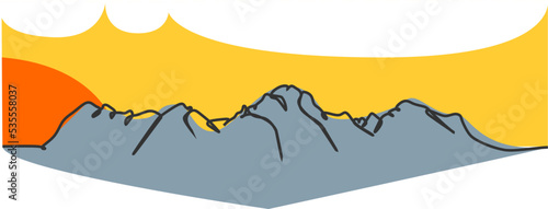 Mountains Simple flat color single continuous line drawing. Vector illustration for nature and landscape concept design