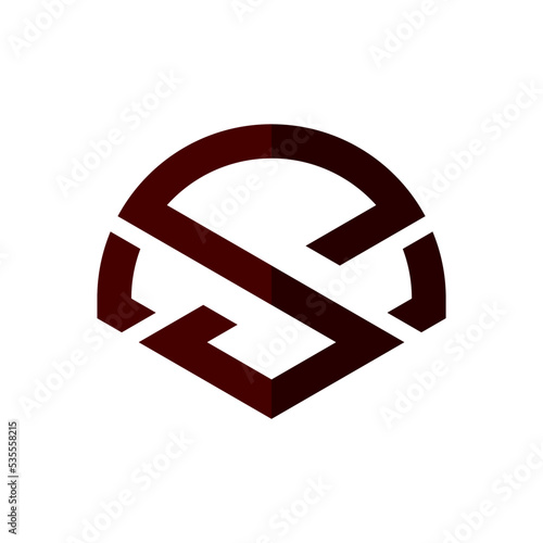 Initial letter S logo template with geometric heraldic line art illustration in flat design monogram symbol