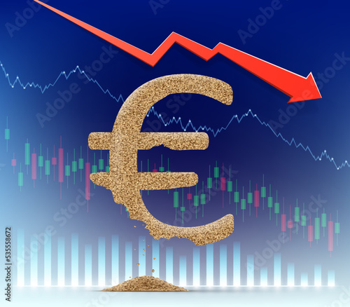 Euro currency sign made from crumbling sand.