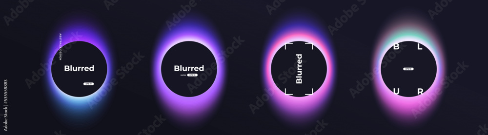 Circle banner with gradient isolated on black background. Vector set. Fluid vivid gradients for banners, brochures, covers. Abstract liquid shapes. Colorful bright neon template. Dynamic soft color. Circle banner with gradient isolated on black background. Vector set. Fluid vivid gradients for banners, brochures, covers. Abstract liquid shapes. Colorful bright neon template. Dynamic soft color.