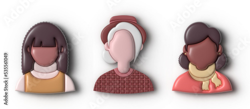 Set of vector 3d avatars. Young stylish people. Element for design and illustrations. bubble style.  Womans lifestyle.