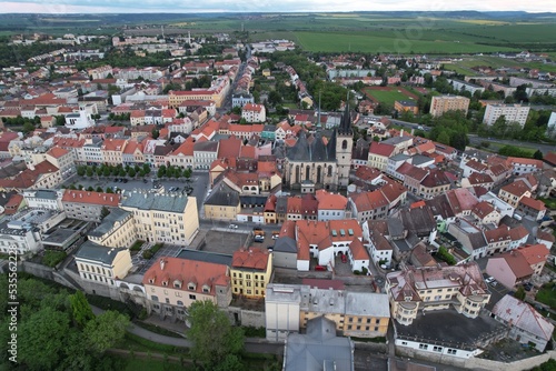 Louny Czechia aerial landscape view of historical old city Louny Ceske stredohori Czech republic panorama church and old houses and fortifications	
 photo