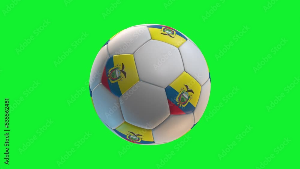 Soccer ball with flag Ecuador, on green screen background loop alpha. 3D Rendering Soccer ball with flag Ecuador, on green screen background loop alpha. 3D Rendering