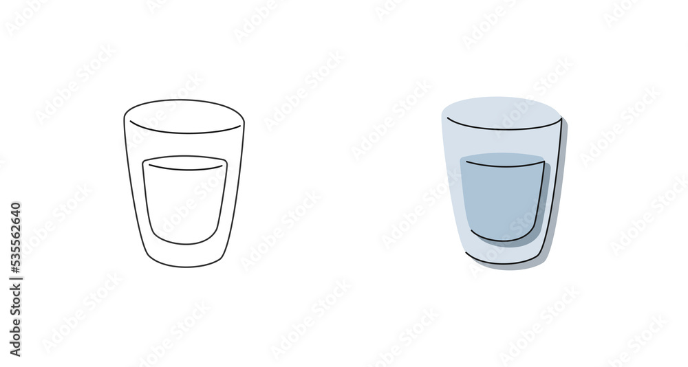 Vodka glass on white background. Cartoon sketch graphic design. Flat style. Colored hand drawn image. Party drink concept for restaurant, cafe, party. Freehand drawing style Vodka glass on white background. Cartoon sketch graphic design. Flat style. Colored hand drawn image. Party drink concept for restaurant, cafe, party. Freehand drawing style