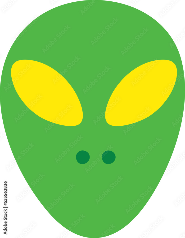 Green alien head. Space monster face icon Green alien head. Space monster face icon