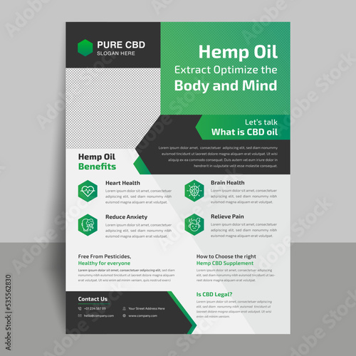 Hemp product cbd oil flyer design template