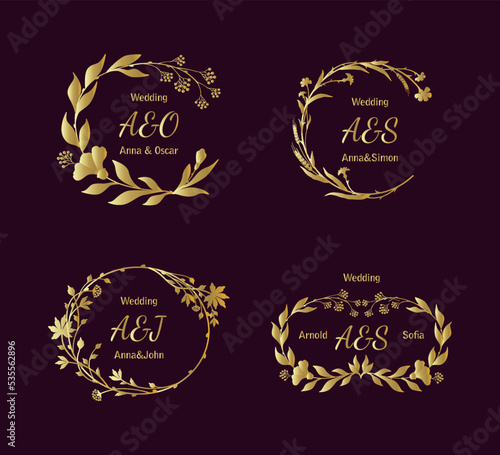 Collection of personal wedding monograms. Set of vintage vector templates.