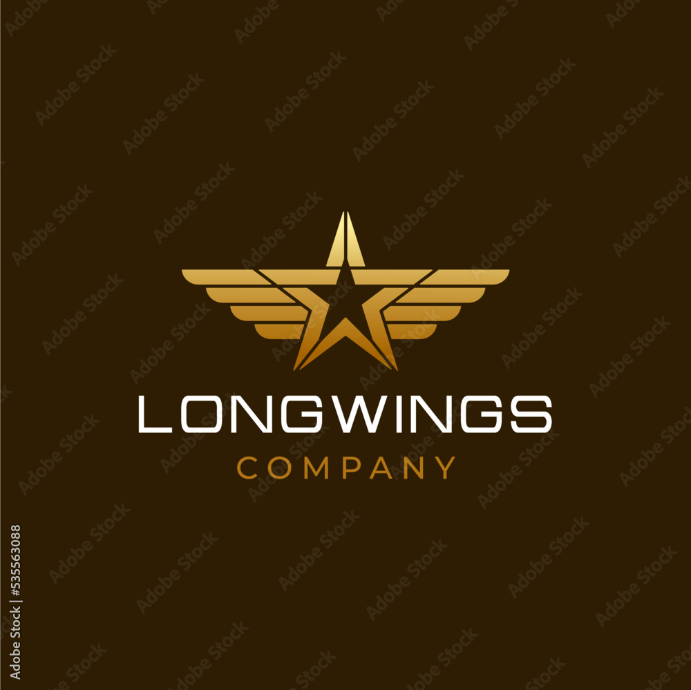 Elegant Gold Wing Star Logo Design Elegant Gold Wing Star Logo Design