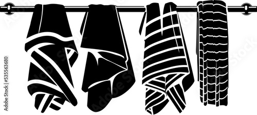 Towels hanging. Kitchen textile black silhouette icon