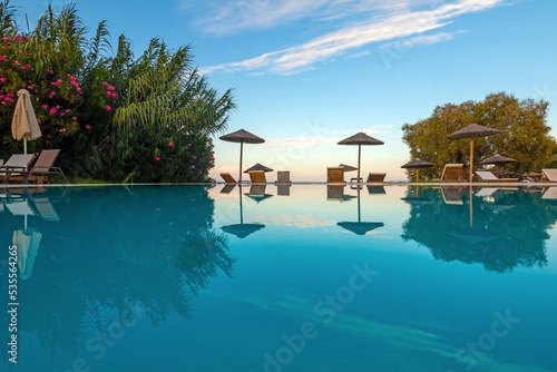 Swimming pool with sea coast of Zakynthos island. Greece