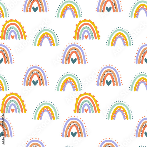 Hand drawn vector abstract doodle patterns. Creative kids texture for fabric, wrapping, textile, wallpaper, apparel. Rainbow, stripes, dots, rain drops, brush strokes.