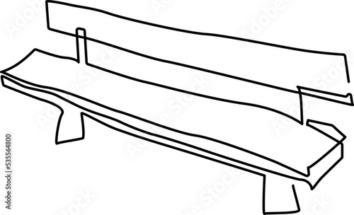 Park bench, garden bench. Continuous line drawing. Linear vector illustration, isolated on white background