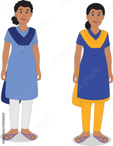 Indian girls wearing suit salwar, Indian school girls 