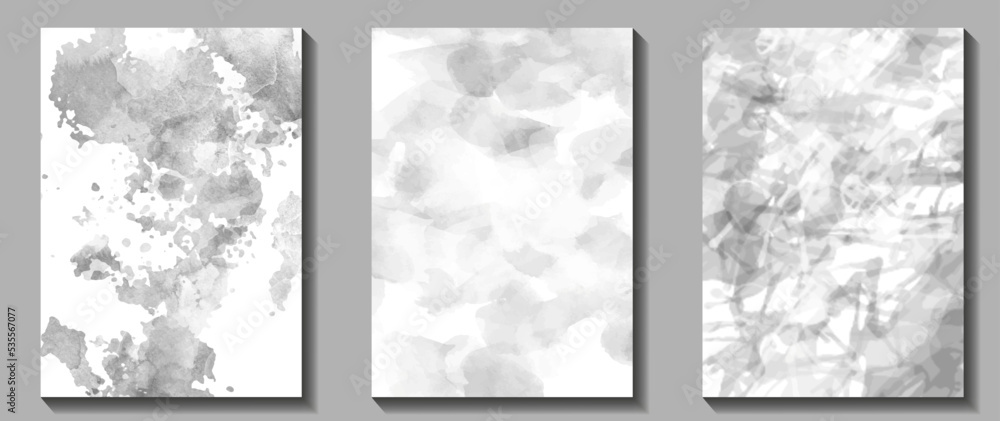 Grey vector texture set. Granite. Stone. Marble. Hand drawn grey abstract illustration for background, cover, interior decor and other users. Grunge watercolor surface. Template for design interior.