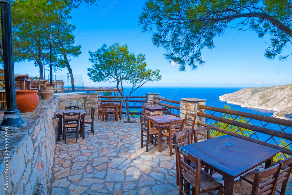 Obraz na płótnie Romantic terrace at a restaurant on Zakynthos (Ionic Islands, Kampi, Greece) w salonie