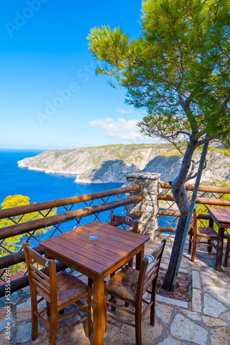 Romantic terrace at a restaurant on Zakynthos (Ionic Islands, Kampi, Greece)