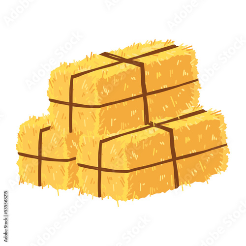 Agricultural haycock in cartoon flat style, rural hay rolled stack, dried farm haystack. Vector illustration of fodder straw