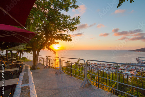 Sunrise. Bochali viewpoint in Zante  Zakynthos  Greece  popular travel destination. Bochali is a hill with holy temple of Zoodochos Pigi in Mpochali  in Ionian island of Zakynthos.