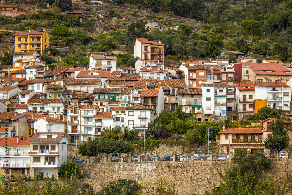 Cityscape of Pedro Bernardo city in Valle del Tietar, Avila, Sierra de Madrid, Spain, a medieval mountain tourist town