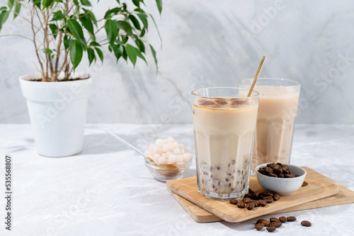 Bubble milk tea with ice with delicious tapioca