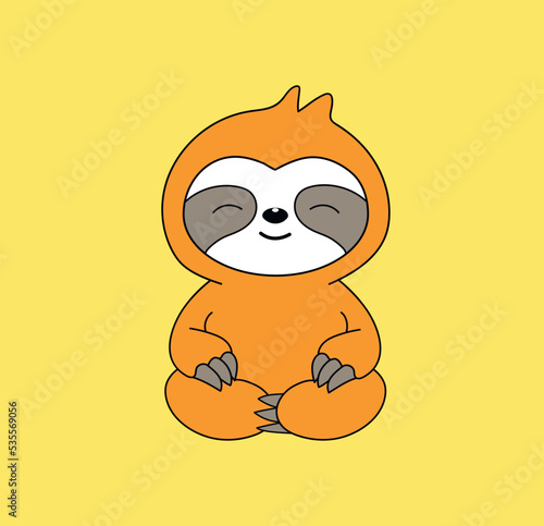Cute Sloth Sitting. Yoga pose Cartoon Vector Illustration. Animal. Icon Concept Isolated Premium Vector. Flat.