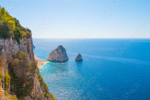 Aerial view of Mizithres cliff rock in Zakynthos Ionian island  Greece.