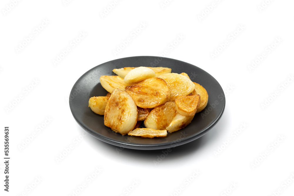 Fried Garlic Cloves Pile Isolated on White Background