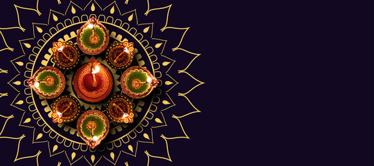 Diwali, Deepavali. Hindu Festival of lights celebration, India. Diya oil lamp