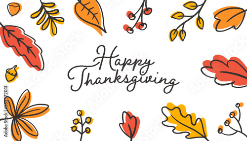 happy thanksgiving graphic design orange red floral background drawing cartoon