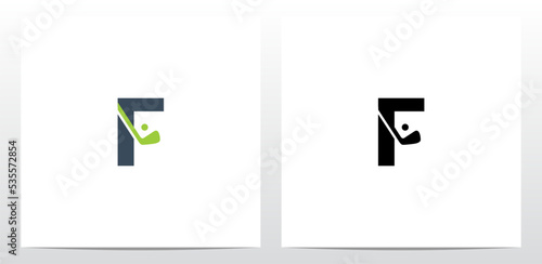 Golf Stick And Ball On Letter Logo Design F