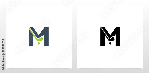 Golf Stick And Ball On Letter Logo Design M