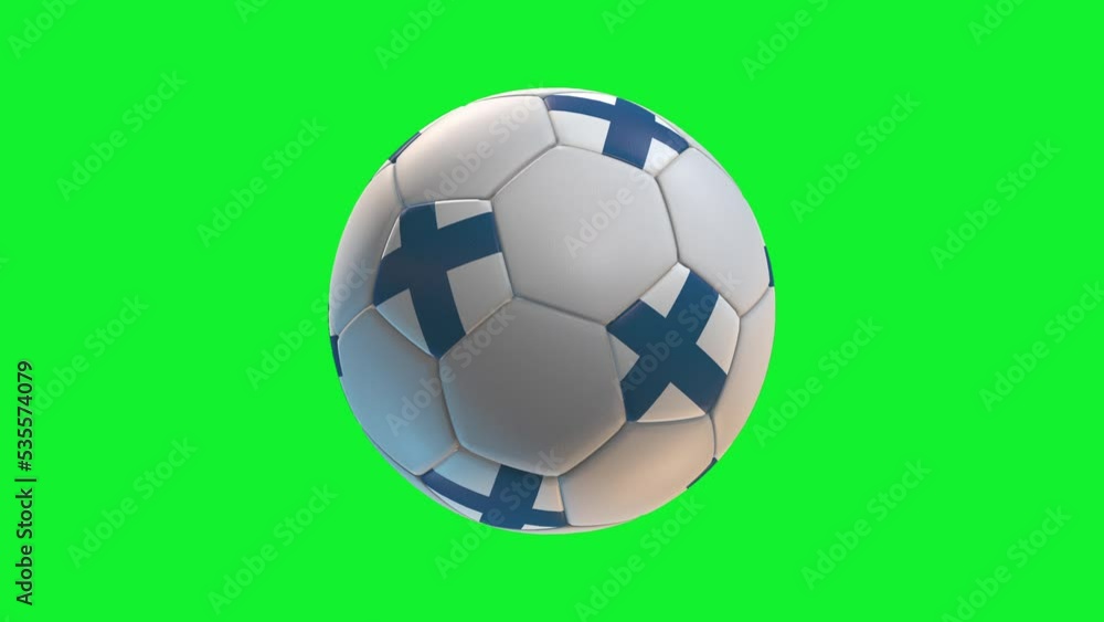 Soccer ball with flag Finland, on green screen background loop alpha. 3D Rendering Soccer ball with flag Finland, on green screen background loop alpha. 3D Rendering