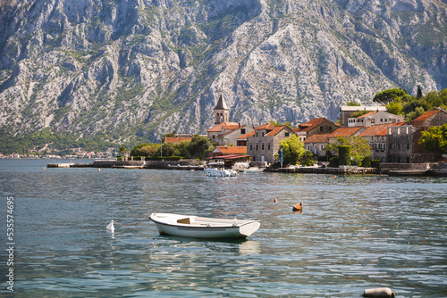 Beautiful view of a small seaside village Donji Stoliv on a summer day. Bay of Kotor, Tivat, Montenegro