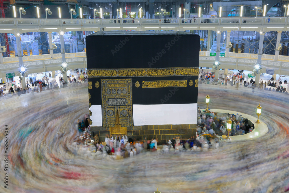 Crowd of people making Tawaf around The Holy Kaaba in Makkah during