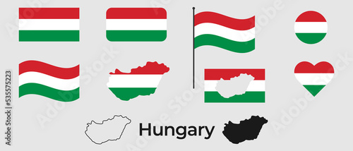 Flag of Hungary. Silhouette of Hungary. National symbol.