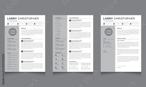 Professional Resume Layout with Cover Letter Template Two Page CV Design Set