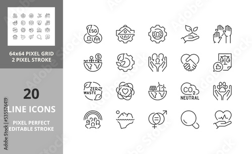 ESG enviromental social gobernance 64px and 256px editable vector set