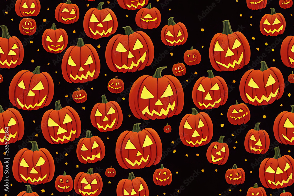 Spooky and dark Halloween background with halloween decorations. Scary and funny Carved pumkins faces and spider web ects. Spooky and dark Halloween background with halloween decorations. Scary and funny Carved pumkins faces and spider web ects.