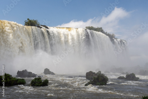Beautiful view to big atlantic rainforest waterfalls in Iguazu Falls