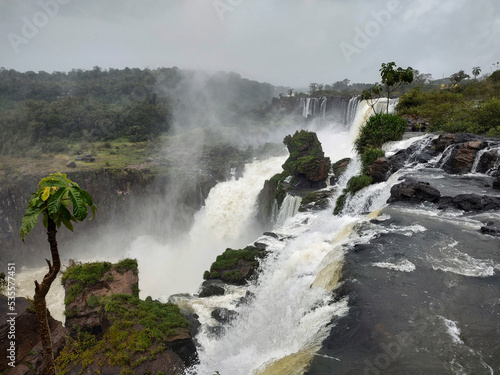 Beautiful view to huge waterfalls in Iguazu Falls