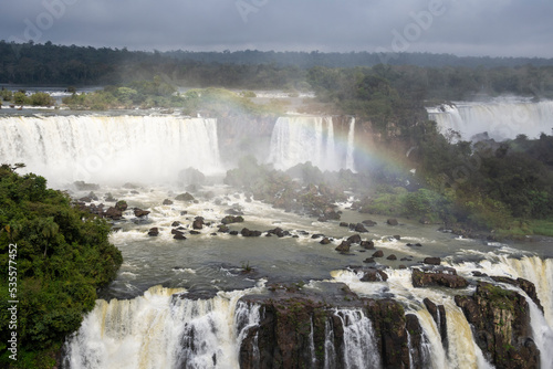 Beautiful view to big atlantic rainforest waterfalls in Iguazu Falls