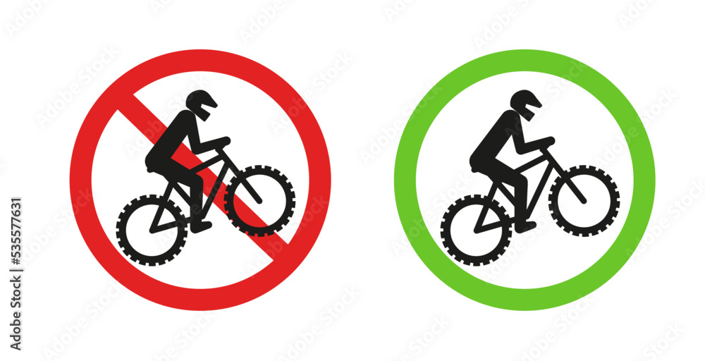 Obraz premium Fahrrad erlaubt, verboten Schild, Icon zur Verdeutlichung wo Radsport betrieben werden kann.