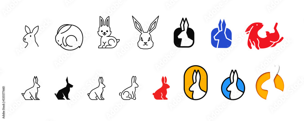 Obraz premium Set with rabbits and hares in simple and line style icon vector illustration isolated