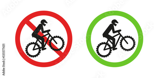 Fahrrad erlaubt, verboten Schild, Icon zur Verdeutlichung wo Radsport betrieben werden kann.