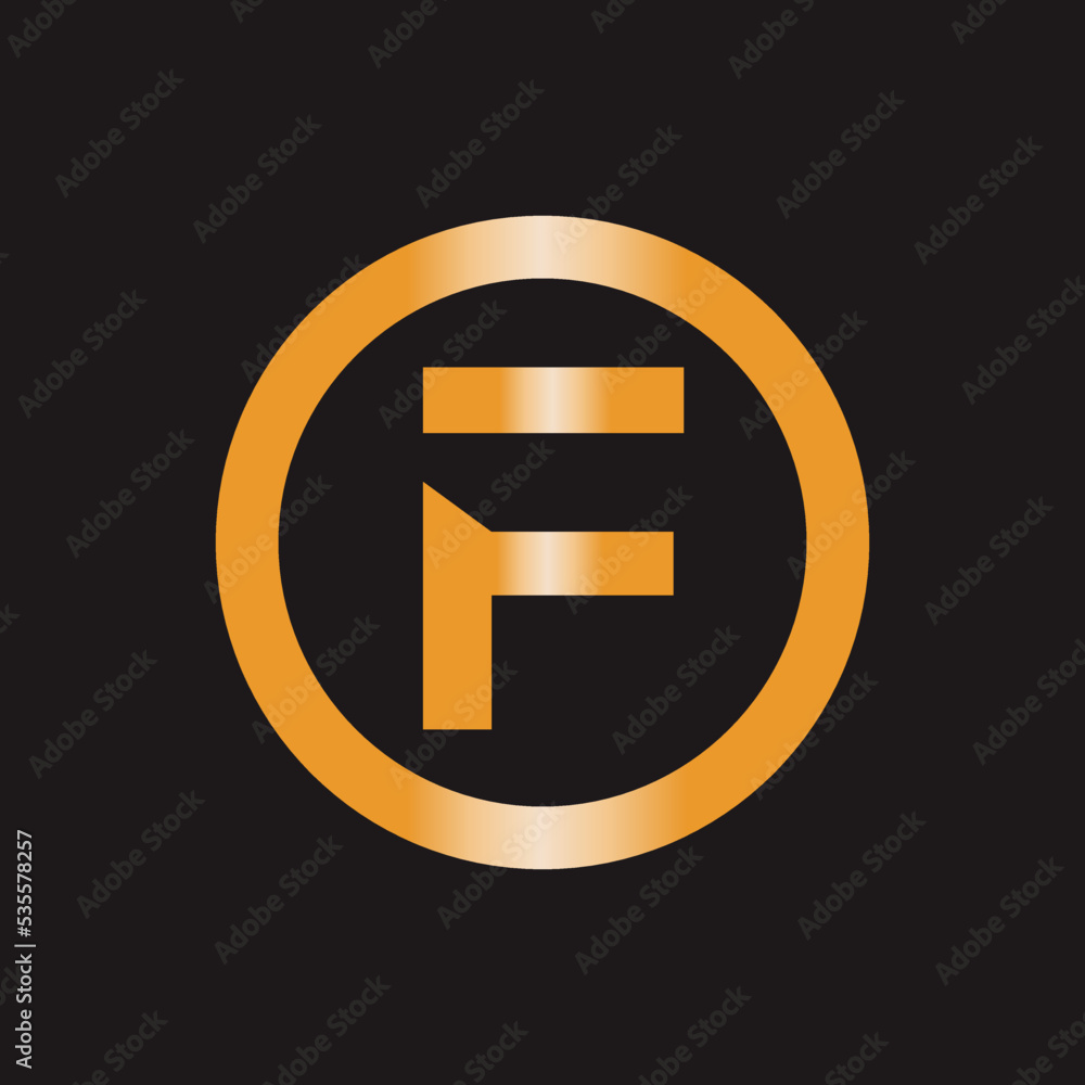 simple letter tf , f logo template vector with golden color shadow circle. simple letter tf , f logo template vector with golden color shadow circle.