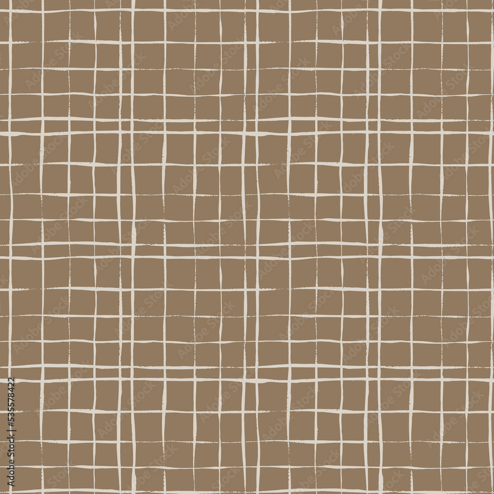 Fototapeta premium Hand crafted beige seamless pattern. Plaid textile. Vector scandinavian background with brush ink strokes. Simple pattern. Perfect for fabric, wrapping paper, textile, home decor