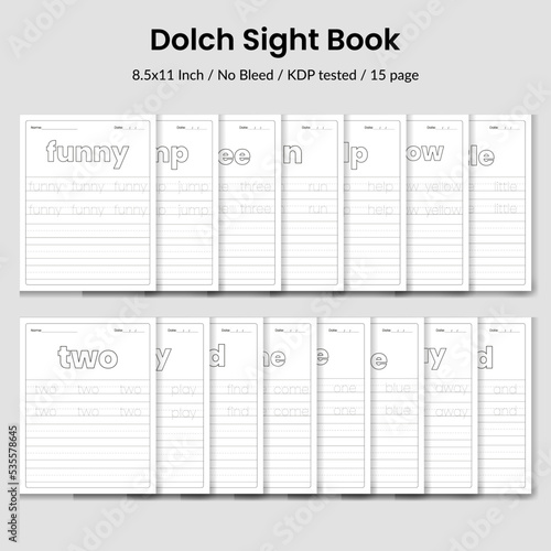 Dolch Sight Words book.Practice educational worksheet 15 page for kids preschool kindergarten activity. photo