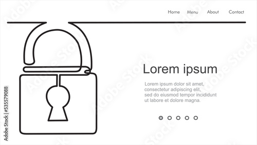 Continuous one line drawing of padlock. Can used for logo, emblem, slide show and banner. Illustration with quote template