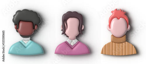 Set of vector 3d avatars. young stylish people. Element for design and illustrations. bubble style. Men, office, lifestyle. Creative style.